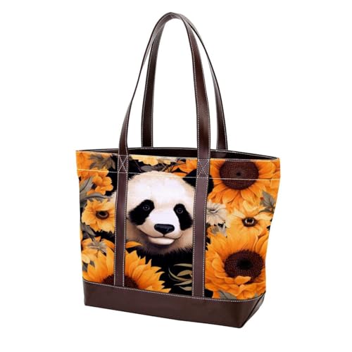 Panda Sunflower-485 modische Damen-Geldbörse aus gewaschenem strapazierfähigem Leder mit Tragegriff oben mit Taschen, Reißverschluss, mehrfarbig, 33,8 x 12 x 31 cm von Generic