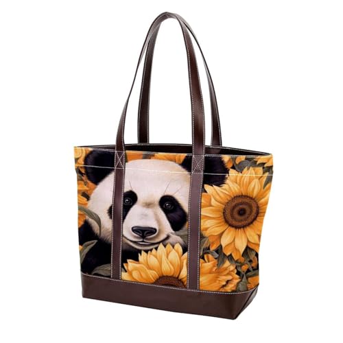 Panda Sunflower-491 modische Damen-Geldbörse aus gewaschenem strapazierfähigem Leder mit Tragegriff oben mit Taschen und Reißverschluss von Generic