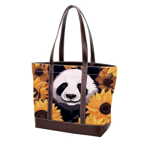 Panda Sunflower-494 modische Damen-Geldbörse aus gewaschenem strapazierfähigem Leder mit Tragegriff oben mit Taschen und Reißverschluss von Generic