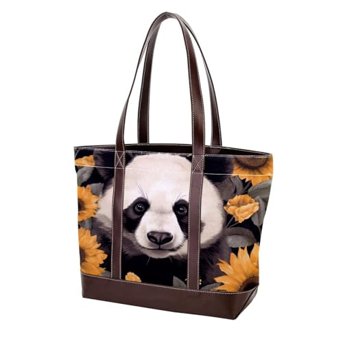 Panda Sunflower-497 modische Damen-Geldbörse aus gewaschenem strapazierfähigem Leder mit Tragegriff oben mit Taschen und Reißverschluss von Generic