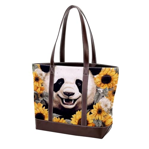Panda Sunflower-518 modische Damen-Geldbörse aus gewaschenem strapazierfähigem Leder mit Tragegriff oben mit Taschen und Reißverschluss, Mehrfarbig, 10, 33.8x12x31cm/13.3x4.7x12.2 in von Generic
