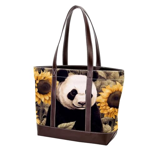 Panda Sunflower-518 modische Damen-Geldbörse aus gewaschenem strapazierfähigem Leder mit Tragegriff oben mit Taschen und Reißverschluss, Mehrfarbig 02, 33.8x12x31cm/13.3x4.7x12.2 in von Generic