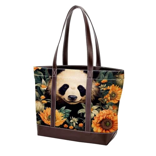 Panda Sunflower-518 modische Damen-Geldbörse aus gewaschenem strapazierfähigem Leder mit Tragegriff oben mit Taschen und Reißverschluss, Mehrfarbig 05, 33.8x12x31cm/13.3x4.7x12.2 in von Generic