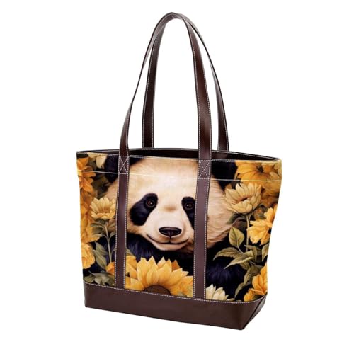 Panda Sunflower-518 modische Damen-Geldbörse aus gewaschenem strapazierfähigem Leder mit Tragegriff oben mit Taschen und Reißverschluss, Mehrfarbig 07, 33.8x12x31cm/13.3x4.7x12.2 in von Generic