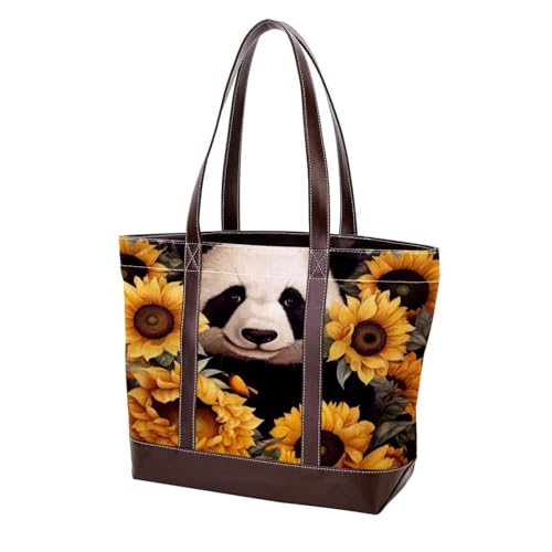 Panda Sunflower-518 modische Damen-Geldbörse aus gewaschenem strapazierfähigem Leder mit Tragegriff oben mit Taschen und Reißverschluss, Mehrfarbig 08, 33.8x12x31cm/13.3x4.7x12.2 in von Generic