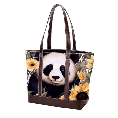 Panda Sunflower-518 modische Damen-Geldbörse aus gewaschenem strapazierfähigem Leder mit Tragegriff oben mit Taschen und Reißverschluss, Multicolor 01, 33.8x12x31cm/13.3x4.7x12.2 in von Generic