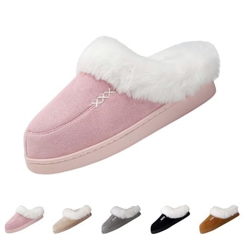 Pantoffeln Damen Filz Plüsch Flauschige Slippers Weiche rutschfeste Pantoletten Indoor Outdoor Filzpantoffeln Geschlossen Hauslatschen Freizeit Schlappen Winter Hausschuhe von Generic