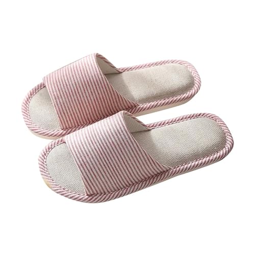 Pantoffeln Damen Leinen Slipper Casual Weiches Pantoletten Innenbereich Haushaltsschuhe Flache Slippers Anti-Rutsch Gästehausschuhe Weichen Sohlen Slides Schlappen Baumwolle Hausschuhe von Generic