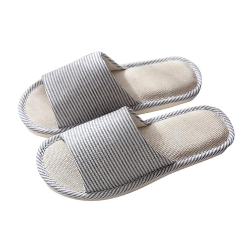 Pantoffeln Damen Leinen Slipper Casual Weiches Pantoletten Innenbereich Haushaltsschuhe Flache Slippers Anti-Rutsch Gästehausschuhe Weichen Sohlen Slides Schlappen Baumwolle Hausschuhe von Generic