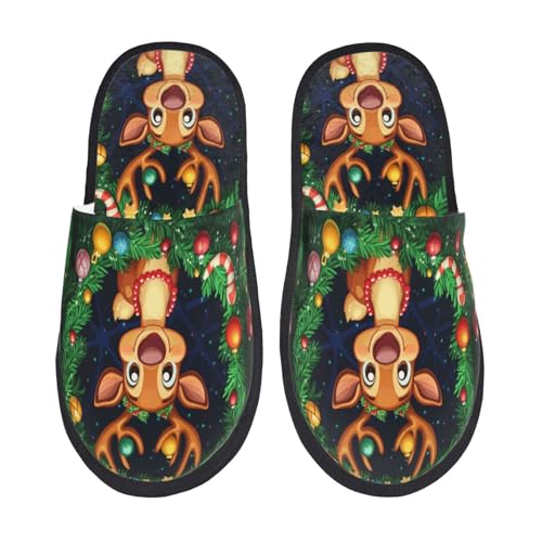 Pantoffeln Niedliches Rentier-Weihnachtskunstgemälde Kunstalpaka Slippers Mit Fellfutter Hauspantoffeln Für Winter Weihnachten Draußen L von Generic