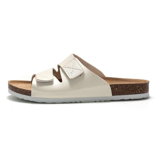 Pantolette Herren Bequeme Weich mit Kork-Fußbett Mode Rutschfest Sandalen In-Outdoor Soft Slipper Strandschuhe mit Klettverschluss (Weis's, EU Schuhgrößensystem, Erwachsene, Numerisch, M, 44) von Generic