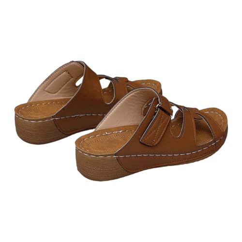 Pantoletten Damen Leder - Hausschuhe Elegante Sommer Sandalen Orthopädische Hausschlappen Keilabsatz Slides Freizeit Rutschfeste Sommerlatschen Freizeit Strandschuhe Peep Toe Schlappen Pantoletten Damen Leder - Hausschuhe Elegante Sommer Sandalen Orthopädische Hausschlappen Keilabsatz Slides Freizeit Rutschfeste Sommerlatschen Freizeit Strandschuhe Peep Toe Schlappen von Generic