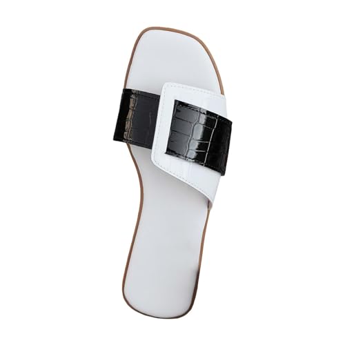 Pantoletten Damen Leder Mit Fussbett - Sandaletten Sommer Offen Hausschuhe Muster Strandschuhe Glitzer Sommerschuhe Slingback Schlappen Elegant Sandalen Rutschfest Freizeitschuhe von Generic