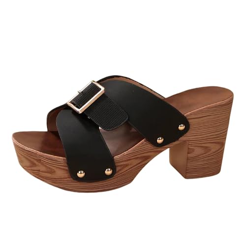 Pantoletten Damen Mit Absatz Elegant - Sandalen Blockabsatz Sandaletten Peep Toe Sommerschuhe High Heel Plattform Pantolette Frauen Slip On Slipper Plateau Pantoffeln Bequem Sandals von Generic