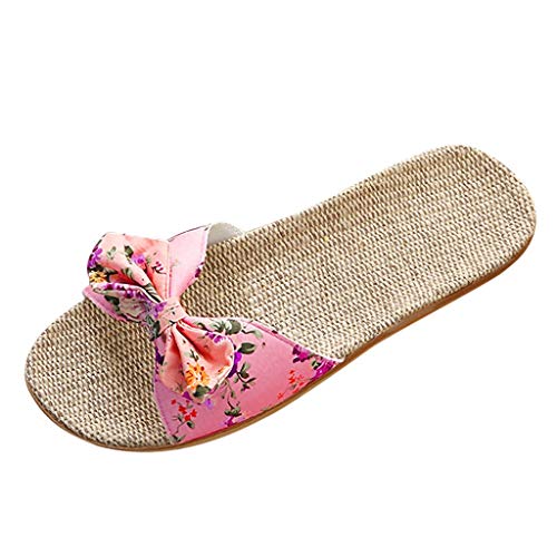 Pantoletten Damen Sommer Hausschuhe Blumenmuster Schleife Latschen Schlupfsandalen Lässige Modische Schlappen Strandschuhe Leicht Atmungsaktiv Slippers Indoor Outdoor Damenhausschuhe von Generic