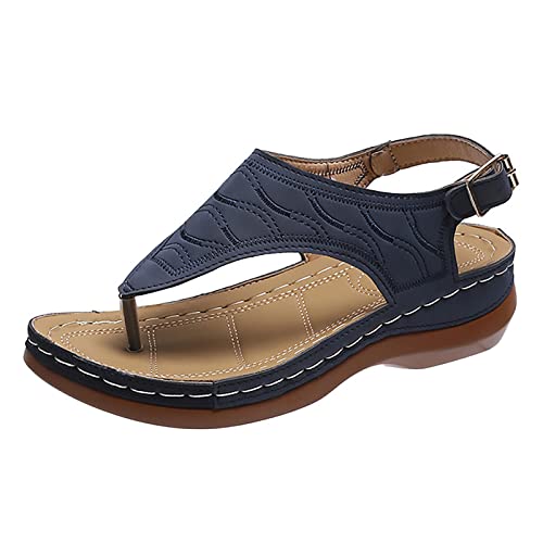 Pantoletten Damen Sommer Modern | Zehensandalen Damen Orthopädisch | Boho Pantolette Komfort Strand Pantoffeln Flip Flops Lässige Slip On Walking Mode Badelatschen Elegant Freizeit Sportsandalen von Generic