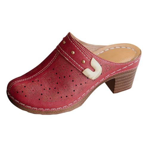Pantoletten Damen mit Absatz - Clogs mit Arch Support Orthopädische Schuhe Vorne Geschlossen Blockabsatz Sandaletten Slip On Sommerschuhe Elegant Damen-Hausschuhe Hochzeitsschuhe Brautschuhe von Generic