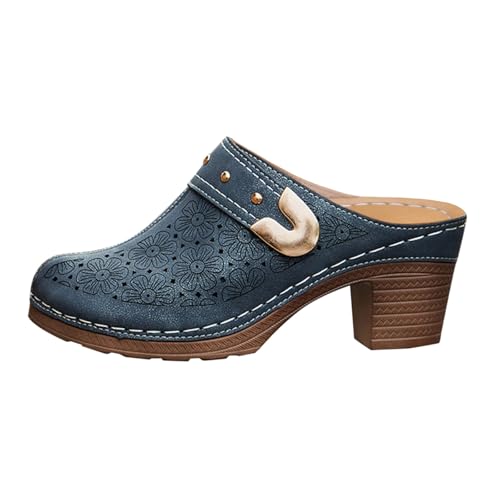 Pantoletten Damen mit Absatz - Clogs mit Arch Support Orthopädische Schuhe Vorne Geschlossen Blockabsatz Sandaletten Slip On Sommerschuhe Elegant Damen-Hausschuhe Hochzeitsschuhe Brautschuhe von Generic