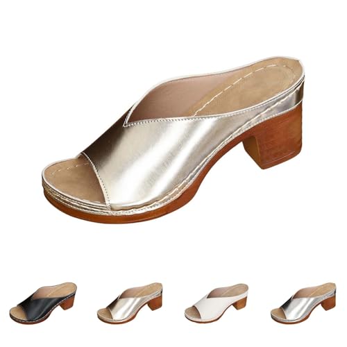 Pantoletten Damen mit Absatz Elegant Sandalen Open Toe Sommerschuhe mit Blockabsatz Bequeme Casual Schlappen Orthopädische Sandalen Freizeit Hausschuhe Mode Schlupfschuhe Damen-Hausschuhe von Generic