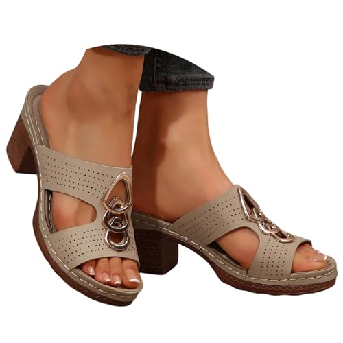 Pantoletten Damen mit Absatz Sandalen Elegant Schlappen Pumps Sommerschuhe mit Blockabsatz Bequeme Casual Orthopädische Sandalen Freizeit Open Toe High Heels Hausschuhe Schnallensandalen von Generic