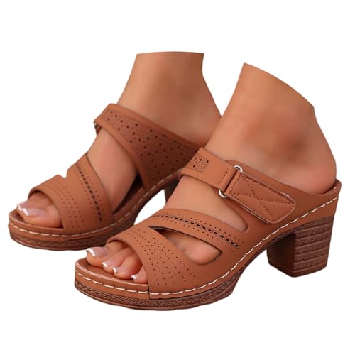Pantoletten Damen mit Absatz Sandalen Elegant Schlappen Pumps Sommerschuhe mit Blockabsatz Bequeme Casual Orthopädische Sandalen Freizeit Open Toe High Heels Hausschuhe Schnallensandalen von Generic