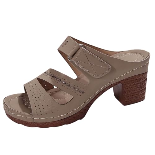 Pantoletten Damen mit Absatz Sandalen Elegant Schlappen Pumps Sommerschuhe mit Blockabsatz Bequeme Casual Orthopädische Sandalen Freizeit Open Toe High Heels Hausschuhe Schnallensandalen von Generic
