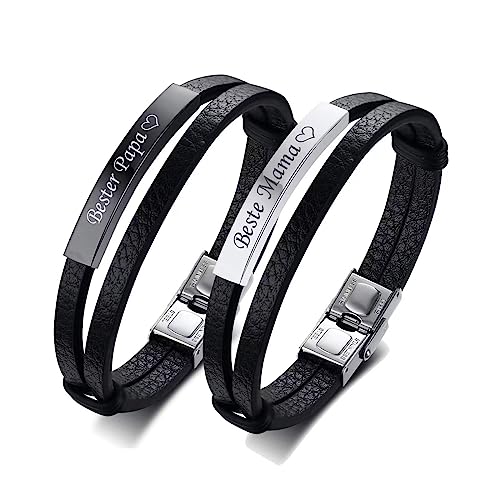 Papa Mama Personalisierte Paar Armbänder, PU Leder Armband Sein und Ihr Abstand Matching Set für Weihnachten Jubiläum Hochzeit Geburtstag Valentinstag von Generic