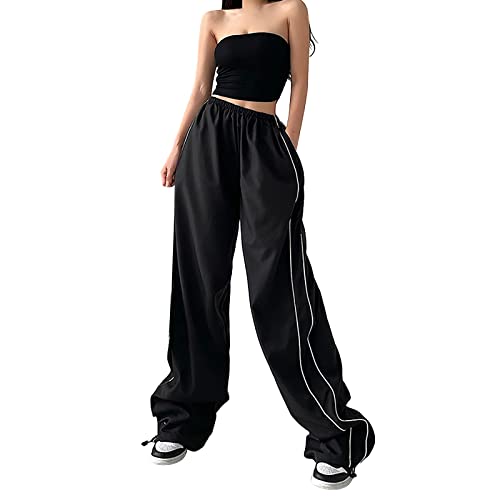 Parachute Pants Damen y2k Fallschirmhosen Teenager Baggy Cargohose Damen Y2K Weites Bein Track Pants Vintage Baggy Hosen für Frauen Streetwear Elastische Taille Parachute Pants von Generic