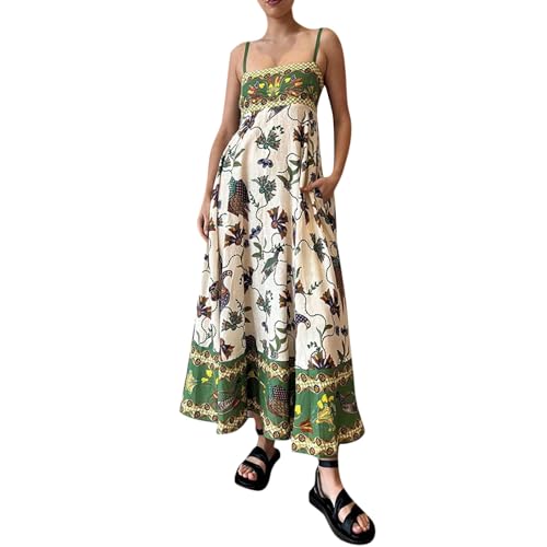 Pareos & Strandkleider Für Damen A-Linie V-Ausschnitt Blusenkleid Strandkleid Damen Lang Spaghettitrger Strandkleider Sommer Kleid Einfarbige Trägerkleid Sommer Kleid(1-Green,L) von Generic