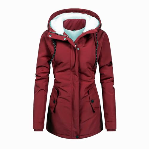 Parka Damen Winter,Damen Winterparka Dicker Warm Lang Wintermantel Mit Fellkapuze Winter Jacke Outdoor Jacke Für Winter,Damen Mantel Winter,Winterjacke Damen Daunen,B Red,Xs von Generic