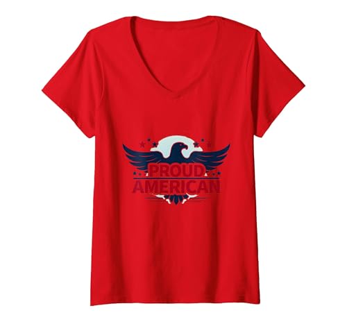 Patriotische USA-Flagge für Herren T-Shirt mit V-Ausschnitt, Damen, Rot, M von Generic
