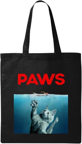 Paws Poster Parody Kitty Attacks Natürliche ökologische Baumwolle Tragetasche Schwarz Schwarz Einheitsgröße, Schwarz, Einheitsgröße von Generic