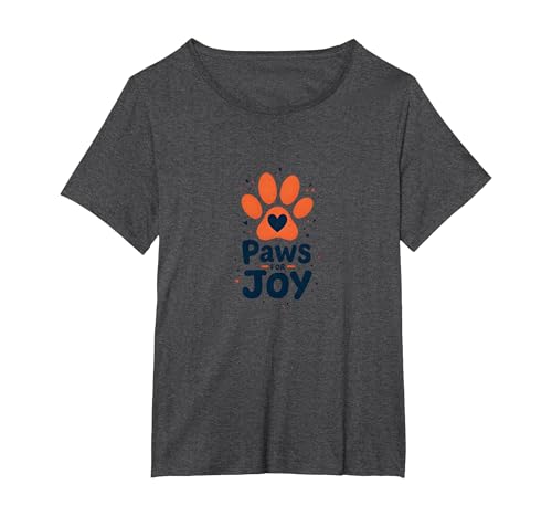 Paws for Joy Pet Lover Skurrile Grafik T-Shirt, Damen Große Größen, Anthrazit Meliert, 6X von Generic
