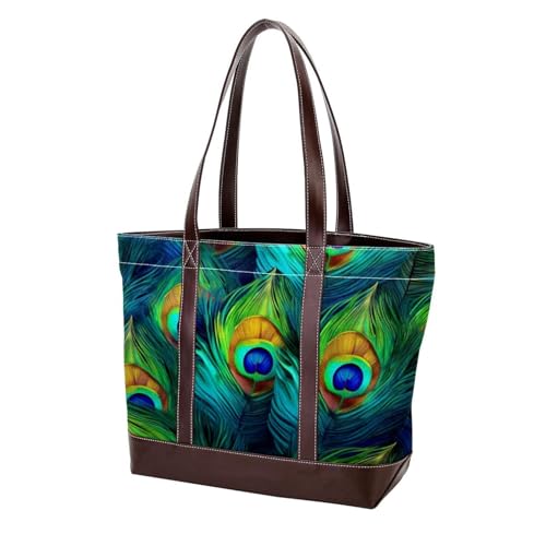 Peacock Feathers-1310 modische gewaschene strapazierfähige Leder-Geldbörse für Damen, mit Tragegriff oben, mit Taschen, Reißverschluss, Multicolor 01, 33.8x12x31cm/13.3x4.7x12.2 in von Generic