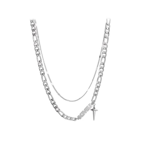 Pearl Damenhalskette Perle Crystal Halskette Geschenke Doppellagige Halskette Mit Vierzackigem Stern, Modische Schlüsselbeinkette Für Herren Und Damen von Generic