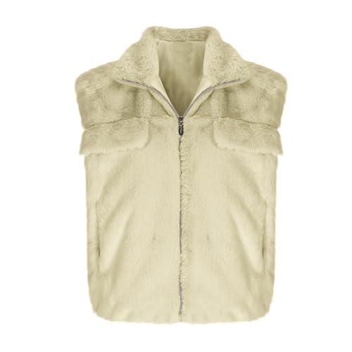 Pelzimitat Weste Damen Warme Winterjacke Einfarbig Imitation Pelzjacke Durchgehender Reißverschluss Kunstfell Mantel Revers Ärmellos Übergangsjacke Kunstpelze mit Taschen Streetwear Outdoorjacken von Generic