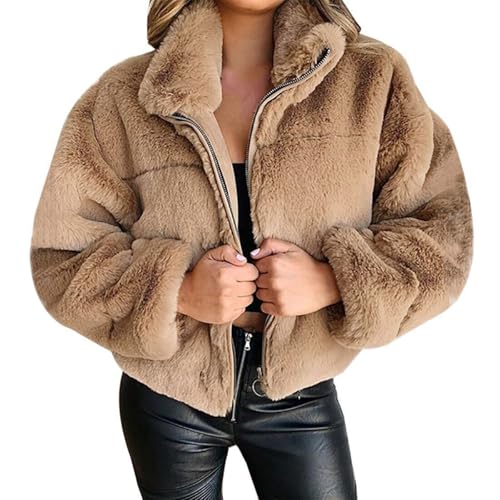 Pelzjacke Damen Kurz Hochzeit, Fleecejacke Kunstfell Plüschjacke Revers Felljacke Oversized Y2K Kuscheljacke Langarm Kurzjacke Elegante Festlich Flauschig-Jacke Verdickte Warm Winterjacke von Generic