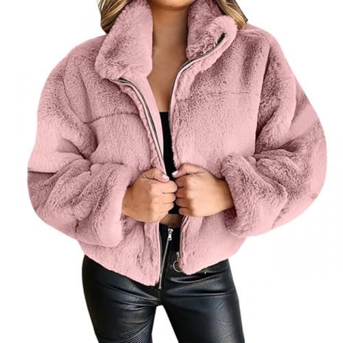 Pelzjacke Damen Kurz Hochzeit, Fleecejacke Kunstfell Plüschjacke Revers Felljacke Oversized Y2K Kuscheljacke Langarm Kurzjacke Elegante Festlich Flauschig-Jacke Verdickte Warm Winterjacke von Generic