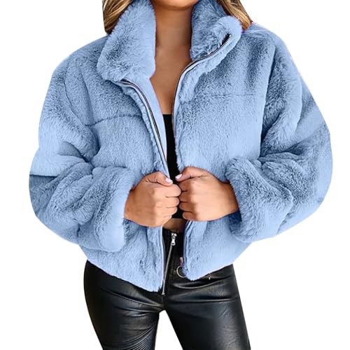 Pelzjacke Damen Kurz Hochzeit, Fleecejacke Kunstfell Plüschjacke Revers Felljacke Oversized Y2K Kuscheljacke Langarm Kurzjacke Elegante Festlich Flauschig-Jacke Verdickte Warm Winterjacke von Generic