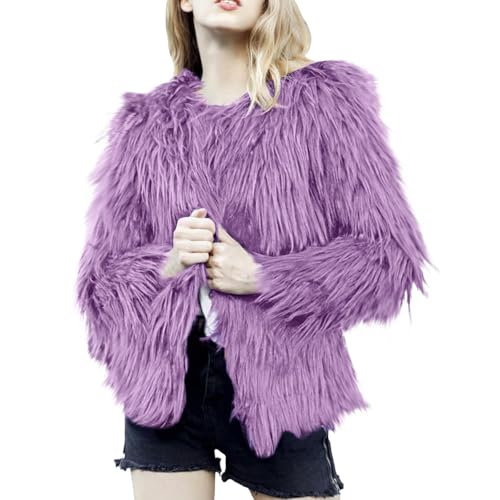 Pelzjacke Damen Kurz Hochzeit Einfarbig, Fleecejacke Kunstfell Plüschjacke Flauschig Winterjacke Große Größen Kuscheljacke Oversized Y2K Felljacke Elegante Festlich Teddyjacke Streetwear von Generic