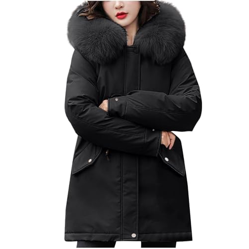 Pelzkapuzenmäntel Für Frauen Wintermode Langarm Steppmäntel Dicke Lässige Leichte Warme Mäntel Mit Taschen Reißverschluss Vorne Schlicht Windbreaker Winter Outdoor Mäntel von Generic