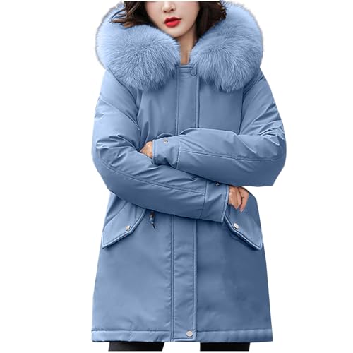 Pelzkapuzenmäntel Für Frauen Wintermode Langarm Steppmäntel Dicke Lässige Leichte Warme Mäntel Mit Taschen Reißverschluss Vorne Schlicht Windbreaker Winter Outdoor Mäntel von Generic