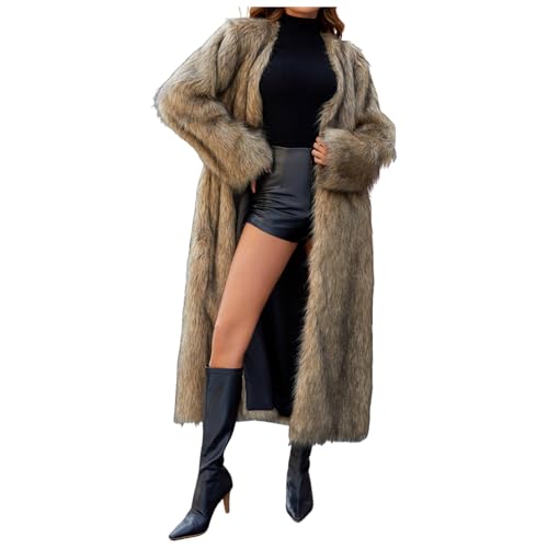 Pelzmantel Damen Lang Revers Kunstpelzmantel Faux Pelz Winterjacke Kunstfell Übergangsjacke Langarm Winterparka Mantel Offene Front Parka Jacke Übergangsmantel Freizeitjacke Fellmantel Felljacke von Generic