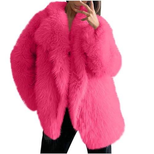 Pelzmantel Elegant Winterjacke Damen Langes Cardigan Jacke Mantel Kunstpelz Coat Jacket Pelzjacke Plüschjacke Oberbekleidung Fellmantel Herbst Winter Warm Outwear Damenmode Plüschmantel Pink XL von Generic