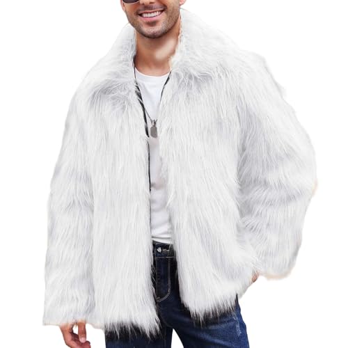 Pelzmantel Herren Kunstfell Felljacke Plüsch Winterjacke Revers Faux Pelz Jacke Winter Pelzjacke Warm Kurzmantel Verdickt Wintermantel Parka Mantel Deals Weiß 3XL von Generic