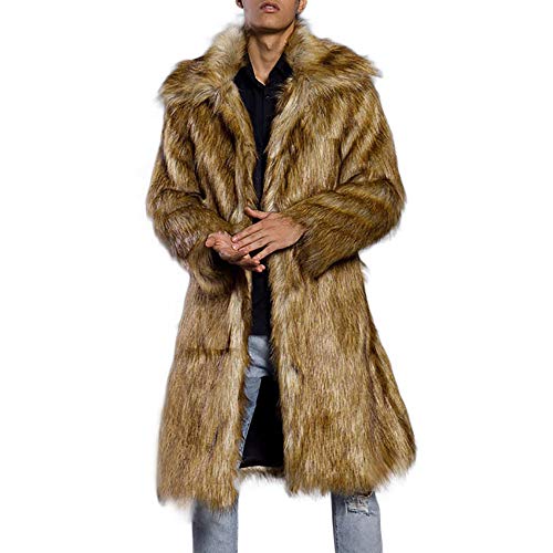 Pelzmantel Herren Kunstpelz Mantel Cardigan Felljacke Herren Lang Trenchcoat Fellmantel Faux Pelz Jacke Männer Mantel Winter Faux Fur Wind Coat mit Taschen von Generic