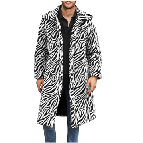 Pelzmantel Herren Lang Leopard Felljacke Winterjacke Revers Kunstfell Pelz Jacke Winter Pelzjacke Faux Fur Fellmantel Warm Mantel Plüsch Wintermantel Parka Warehouse Deal Weiß L von Generic