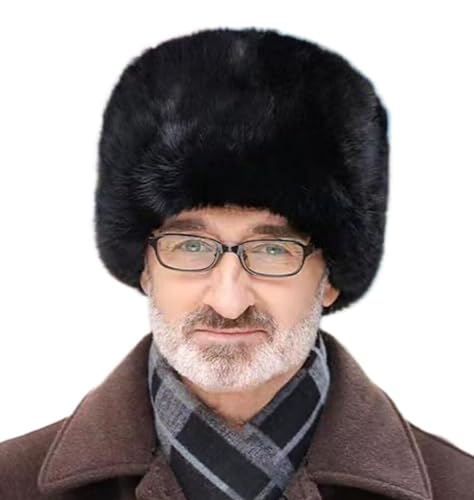 Pelzmütze Winter Wintermütze Manner Herren Fellmütze Verdickt Kunstfell Herrenhut Winddicht Flauschig Warm Hut Jägersmann Hunting Hat Flauschig Kuschelig Ohrenschutz 58cm von Generic