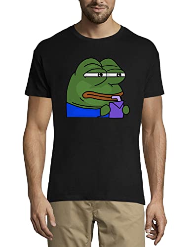 Pepe The Frog Drinking Juice Herren T-Shirt aus Baumwolle mit Rundhalsausschnitt Schwarz X-Large von Generic