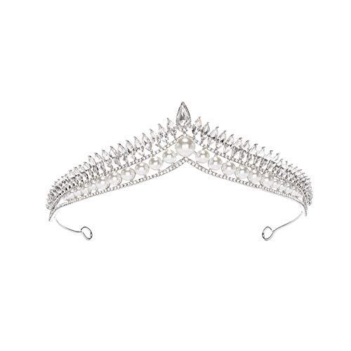 Perle Braut Kristall Diademe Krone Prinzessin Königin Pageant Prom Strass Schleier Tiara Party Hochzeit Haar Zubehör Kopfschmuck von Generic